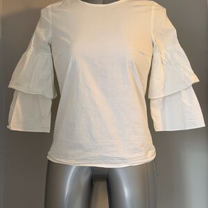 J. Crew White Ruffle-Sleeve Long Sleeve Tee